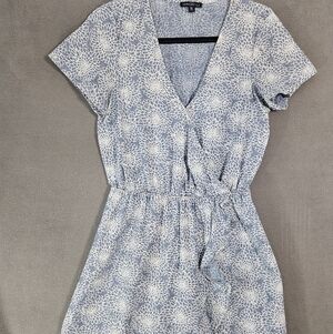 J Crew Mercantile XS Midi Dress Fit Flare Blue Floral Cottagecore Vneck Wrap